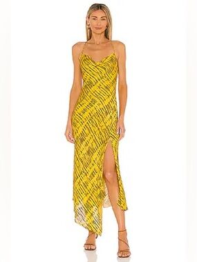 Alice + Olivia Yellow Printed High-Low Slip Dress with Slit